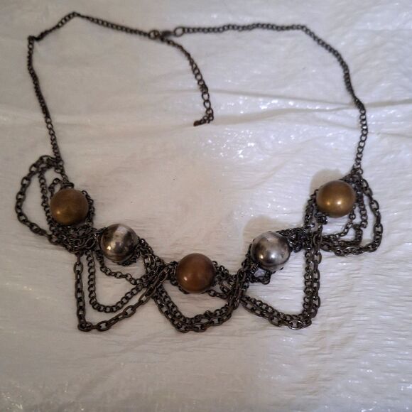 A Ball & Chain Women's Necklace Steampunk Multi-Layered Whimsigoth Metallic - Picture 8 of 8